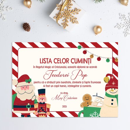 Diplomă personalizată cu text - Lista celor cuminți