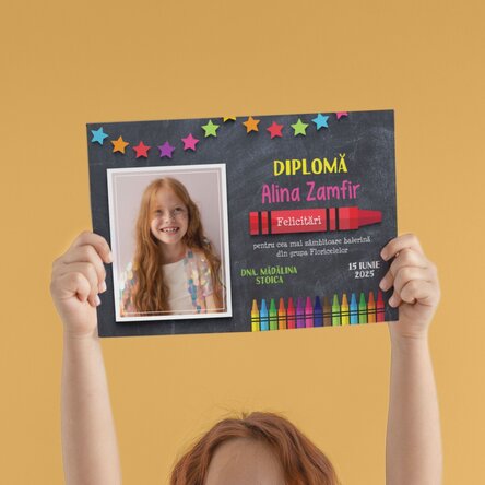 Diplomă personalizată cu text și poză pentru cei mici 