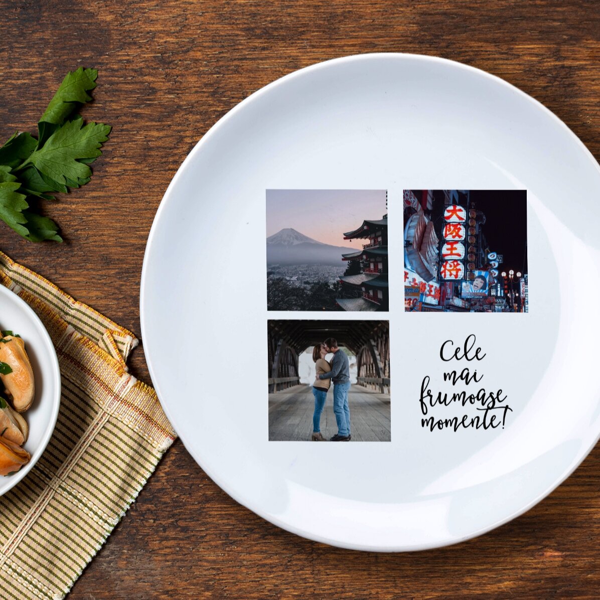Farfurie personalizată cu 3 poze și text