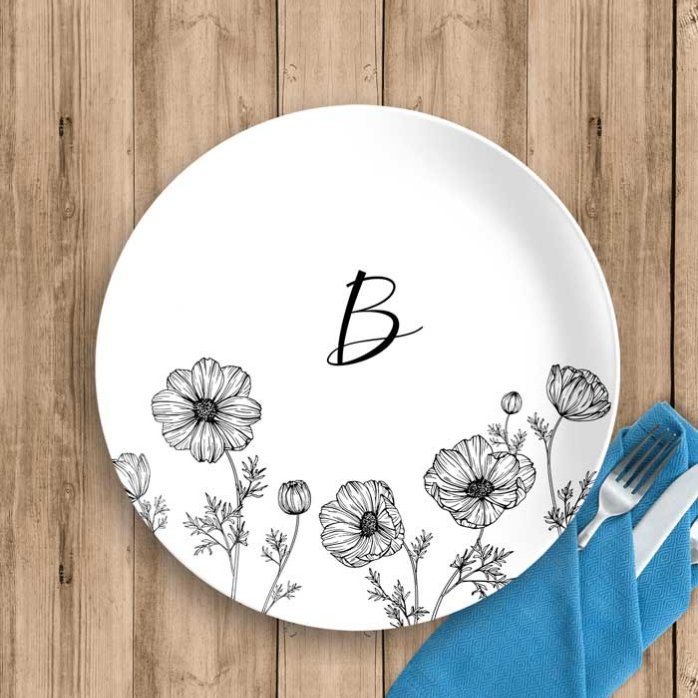 Farfurie personalizată cu initială și text - Flowers
