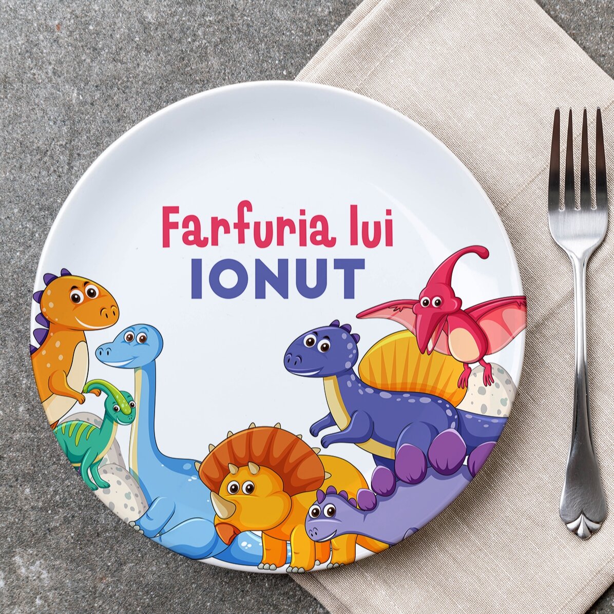 Farfurie personalizată cu text - Dinozauri