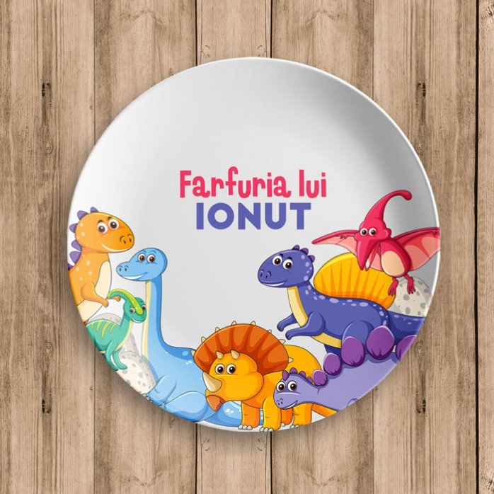 Farfurie personalizată cu text - Dinozauri