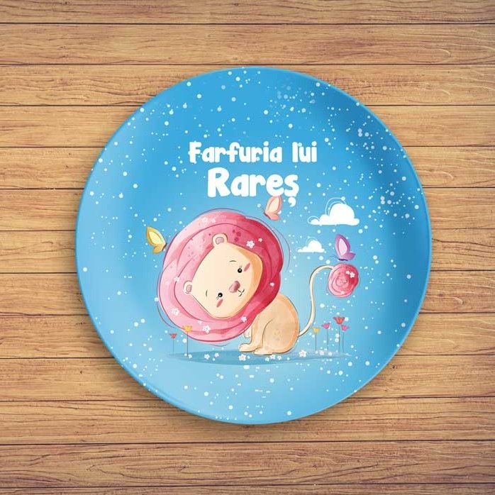 Farfurie albastră personalizată cu text
