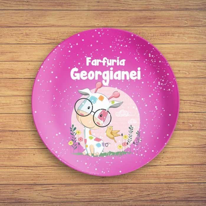 Farfurie roz personalizată cu text 