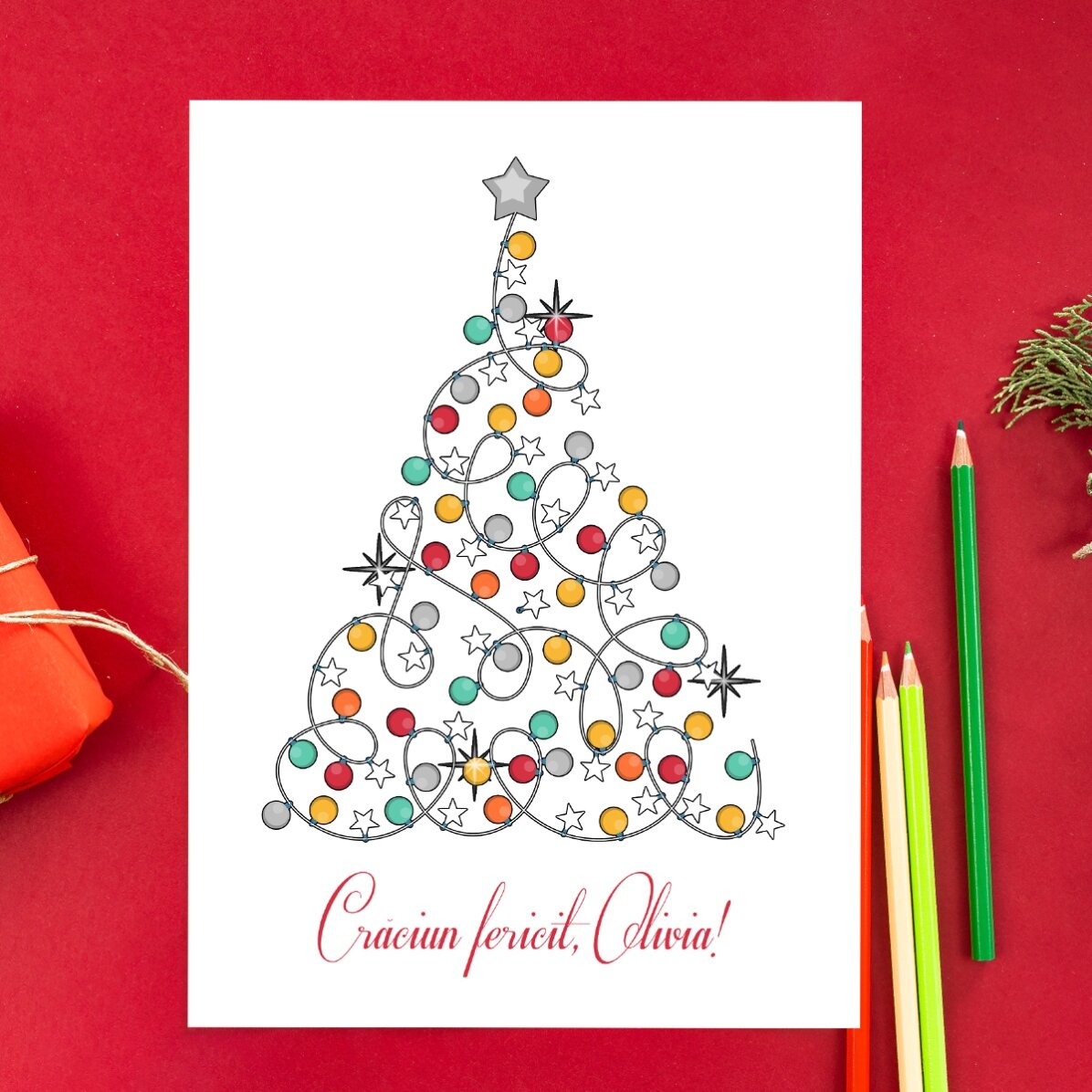 Felicitare de colorat personalizată cu mesaj de Crăciun