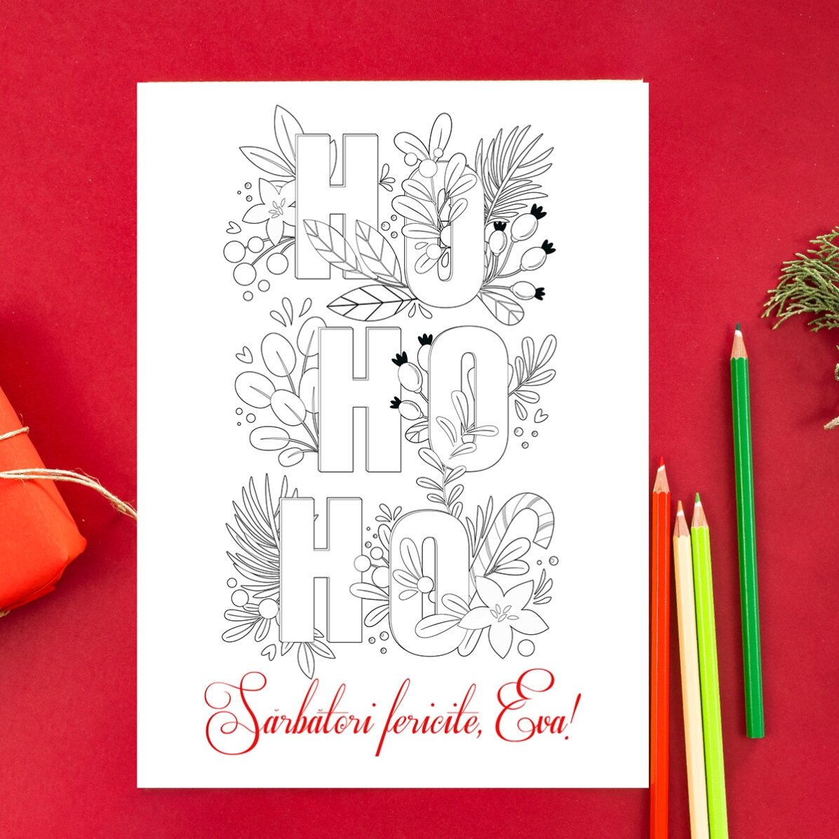 Felicitare de colorat personalizată cu mesaj - Ho ho ho