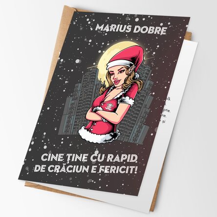 Felicitare FC Rapid personalizată cu mesaj - Crăciunița Rapidistă