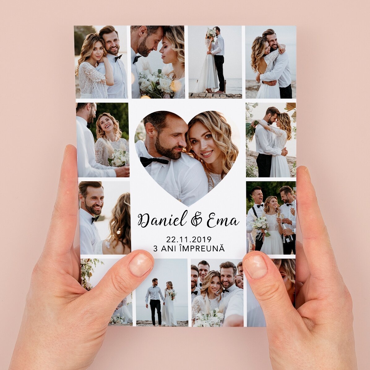 Felicitare magnetică personalizată cu 13 de poze și text pentru aniversare relație