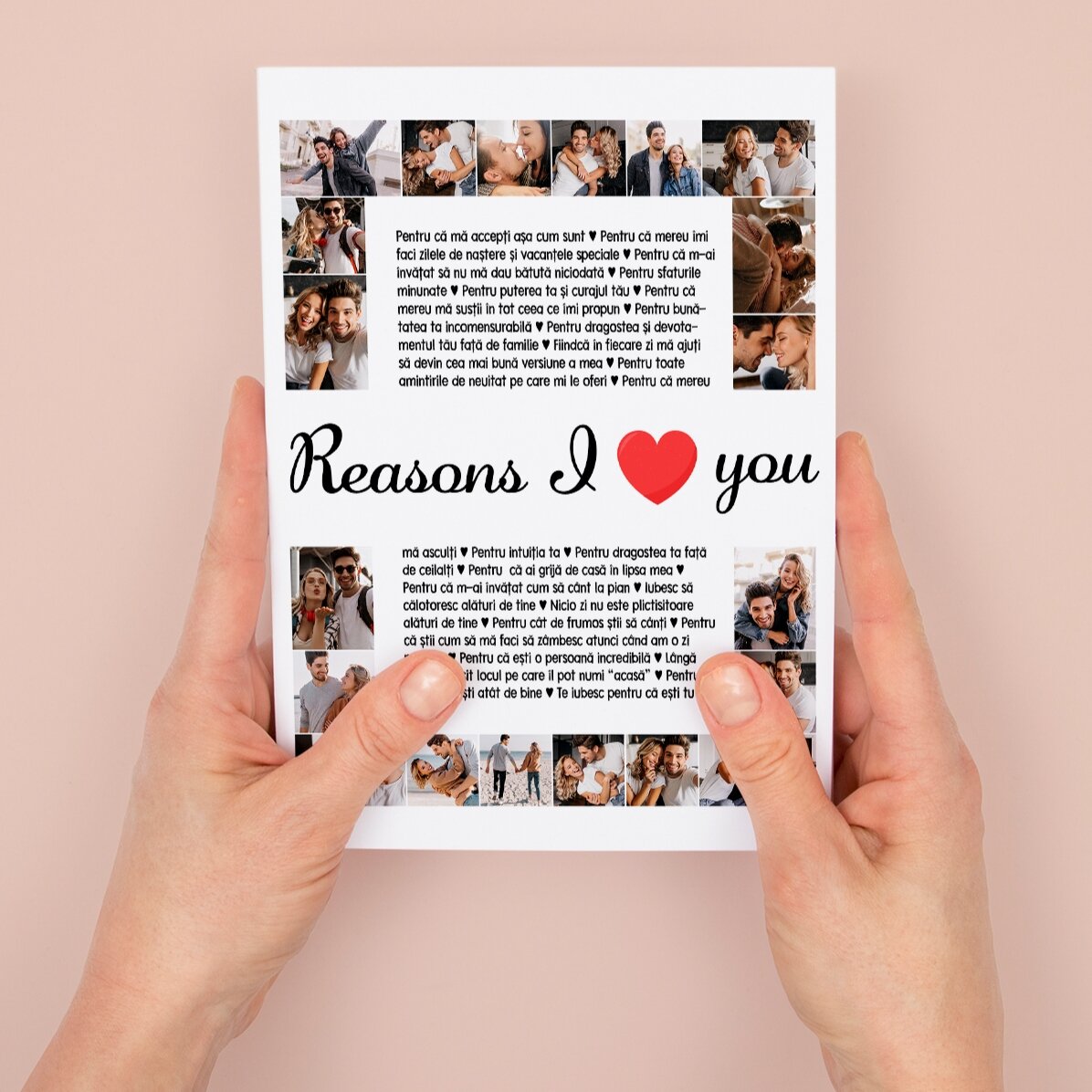 Felicitare magnetică personalizată cu 20 de poze și text - Reasons I love You