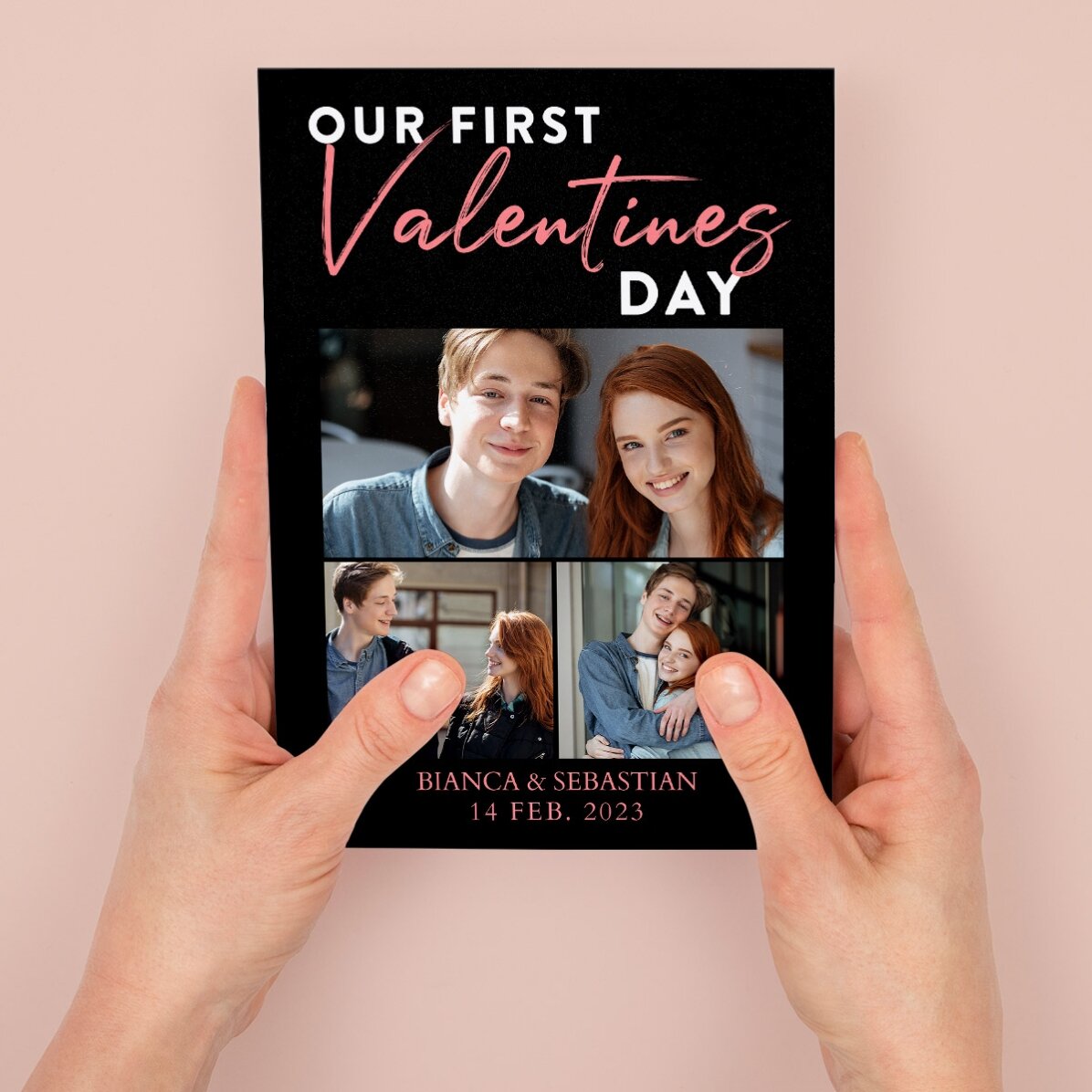 Felicitare magnetică personalizată cu 3 poze și mesaj - Valentine