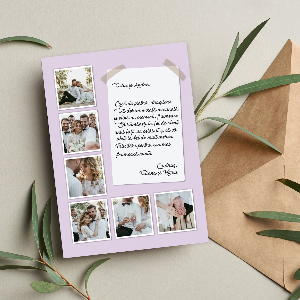 Felicitare magnetică personalizată cu 6 poze și mesaj lung