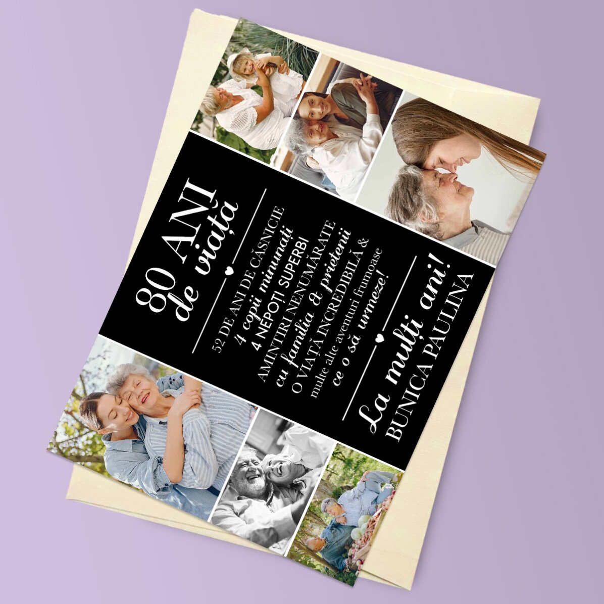 Felicitare magnetică personalizată cu 6 poze și text pentru bunica - Life