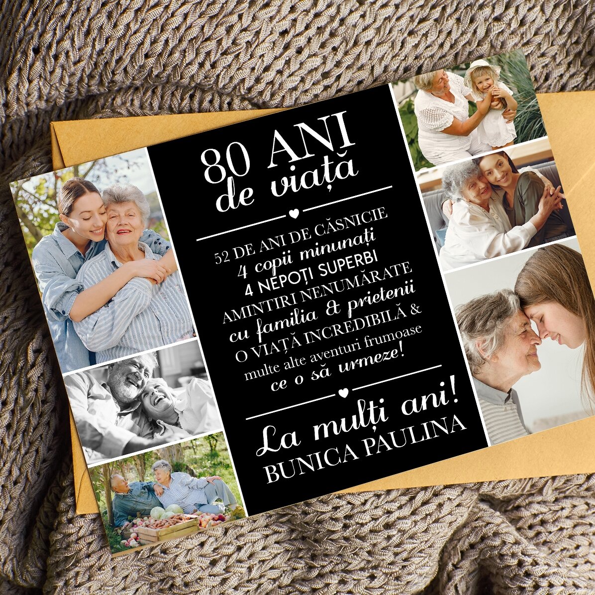 Felicitare magnetică personalizată cu 6 poze și text pentru bunica - Life