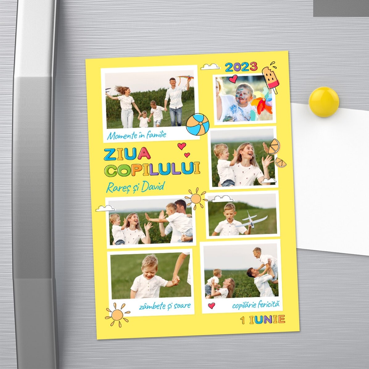Felicitare magnetică personalizată cu 7 poze și mesaj - Ziua copilului