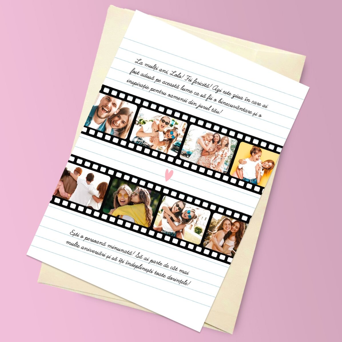 Felicitare magnetică personalizată cu 8 poze și text - Poze pe film