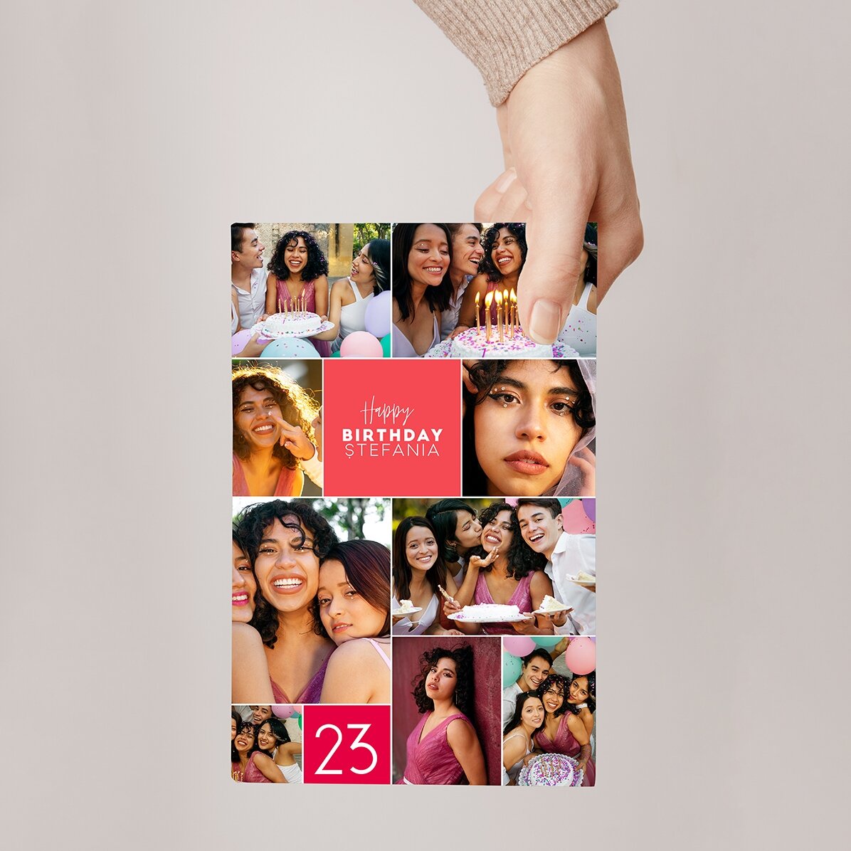 Felicitare magnetică personalizată cu 9 poze și text pentru zi de naștere 