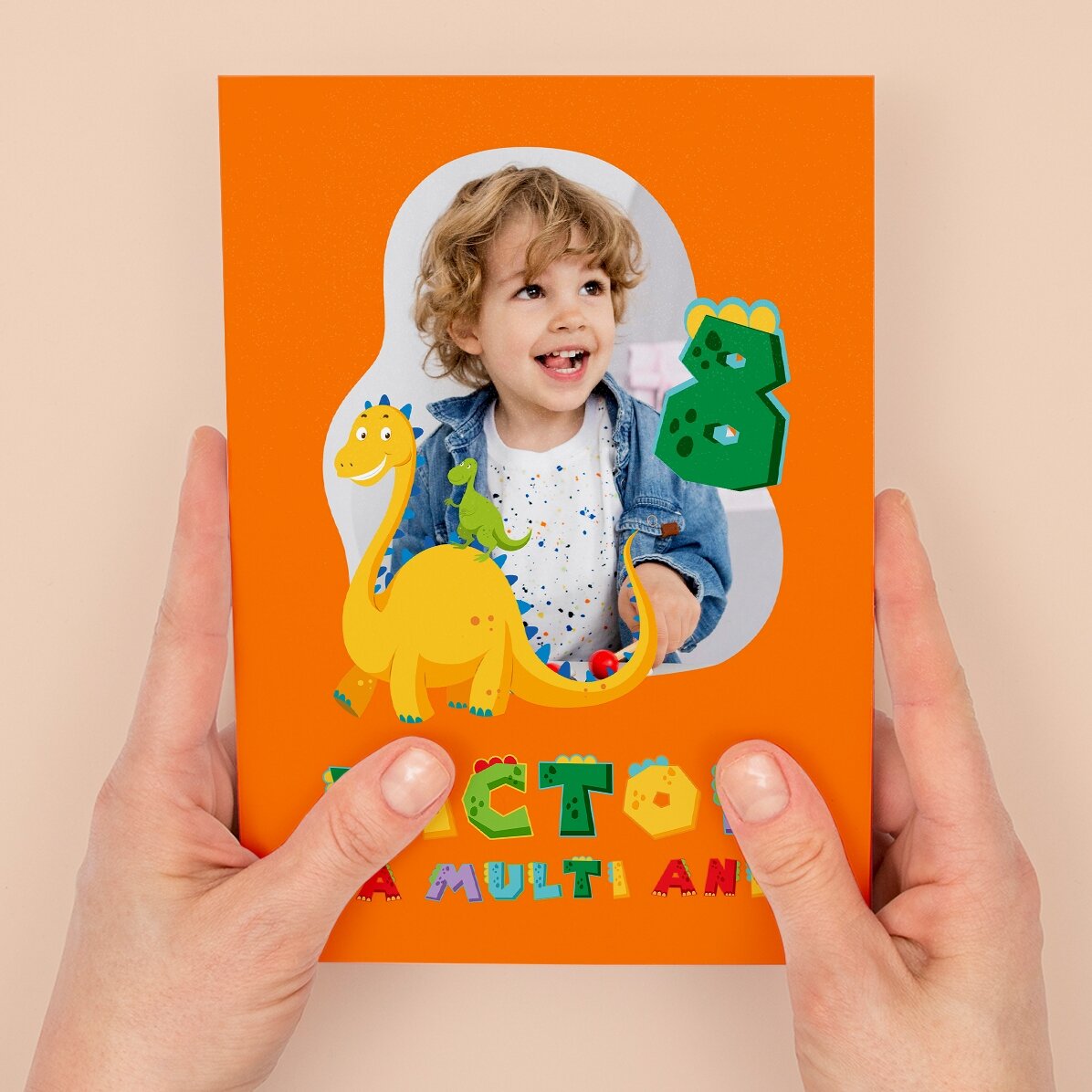 Felicitare magnetică personalizată cu o poză, cifră și text - Dinozaur