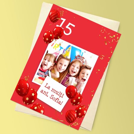 Felicitare magnetică personalizată cu o poză și text pentru zi de naștere