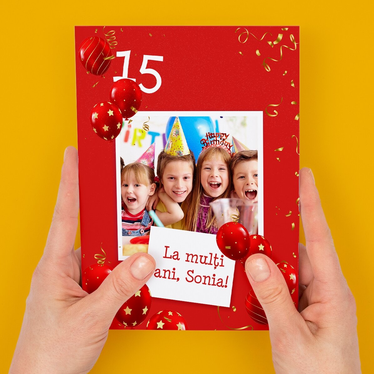Felicitare magnetică personalizată cu o poză și text pentru zi de naștere