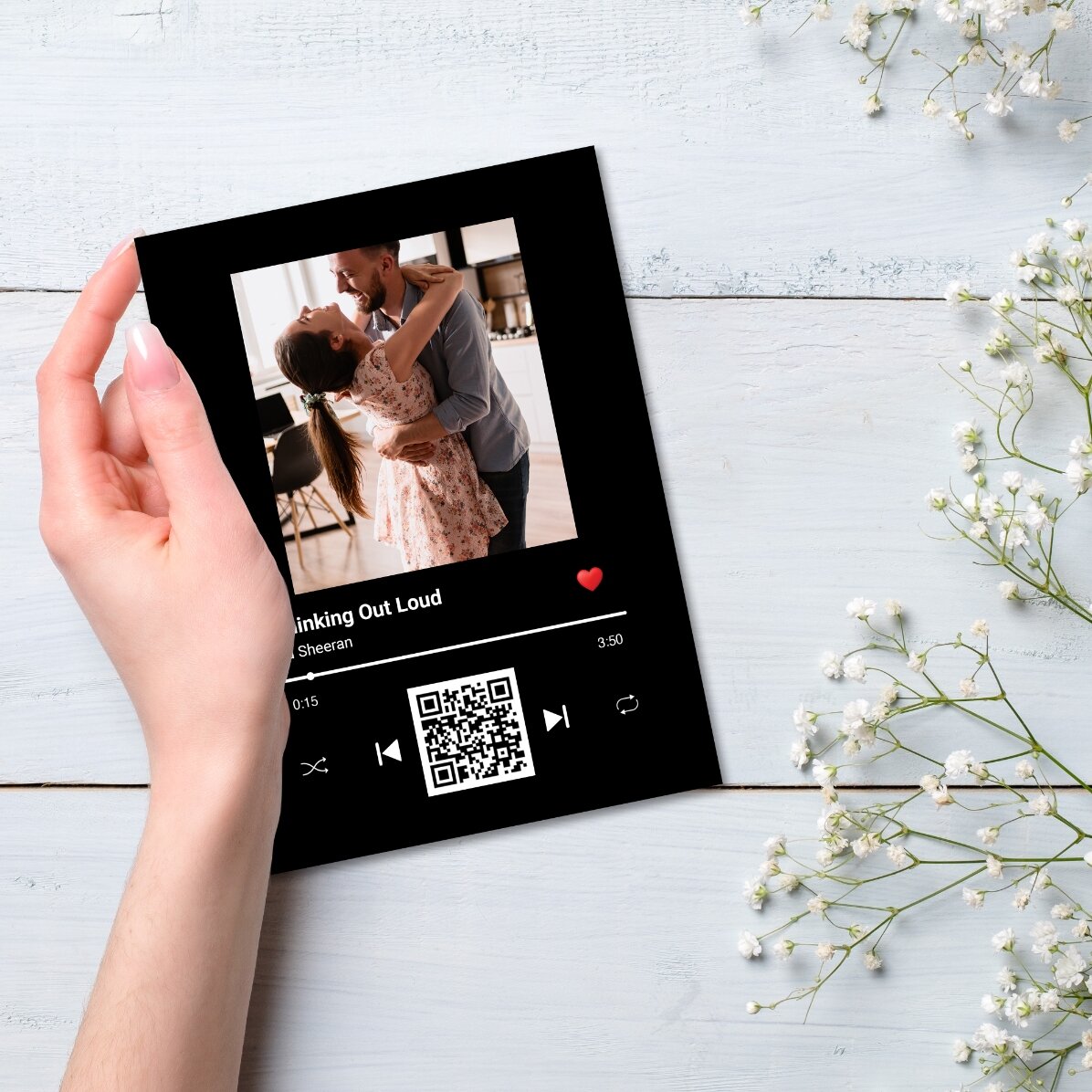 Felicitare magnetică personalizată cu o poză, text și cod QR - Melodia noastră