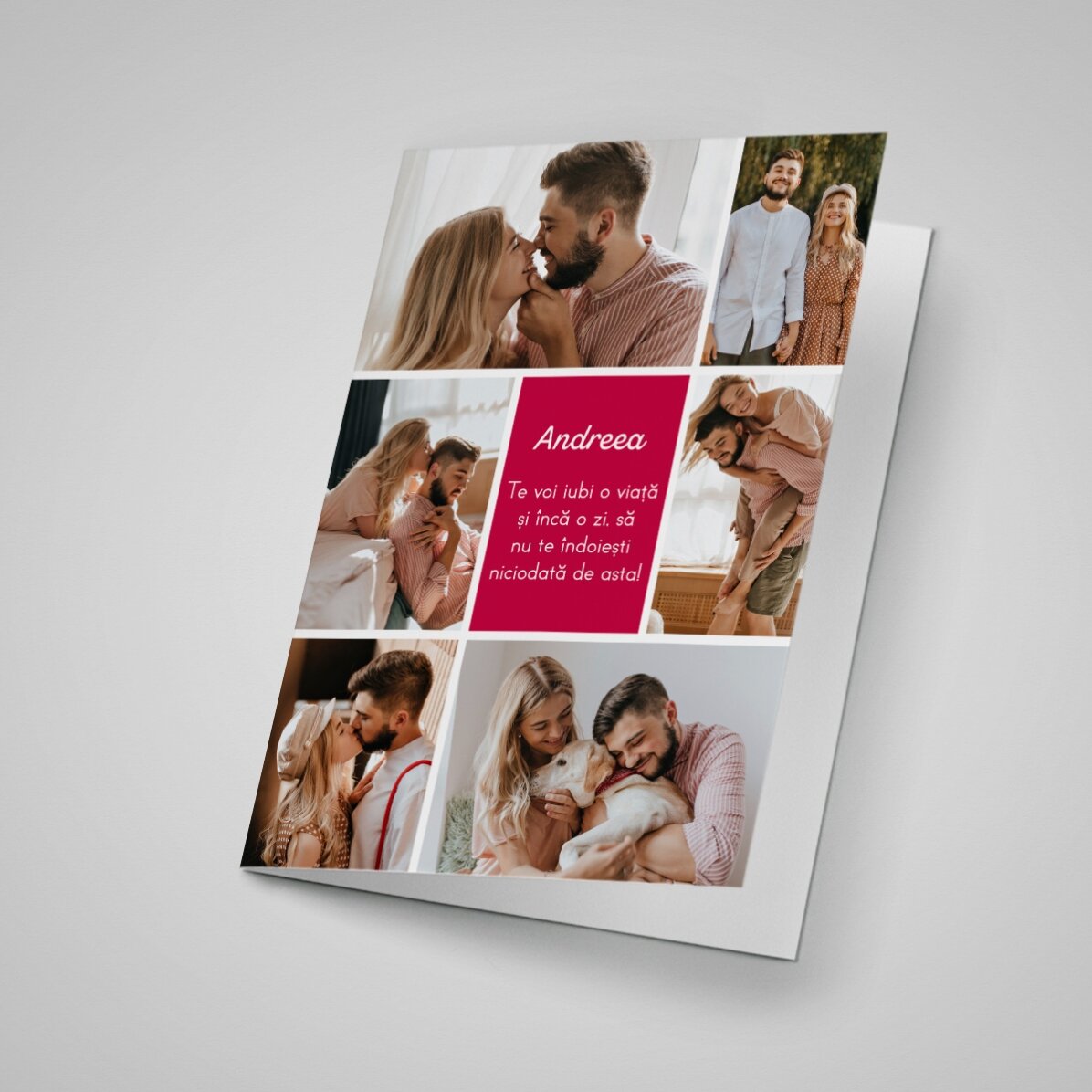 Felicitare personalizată cu fotografii, mesaj și cod QR