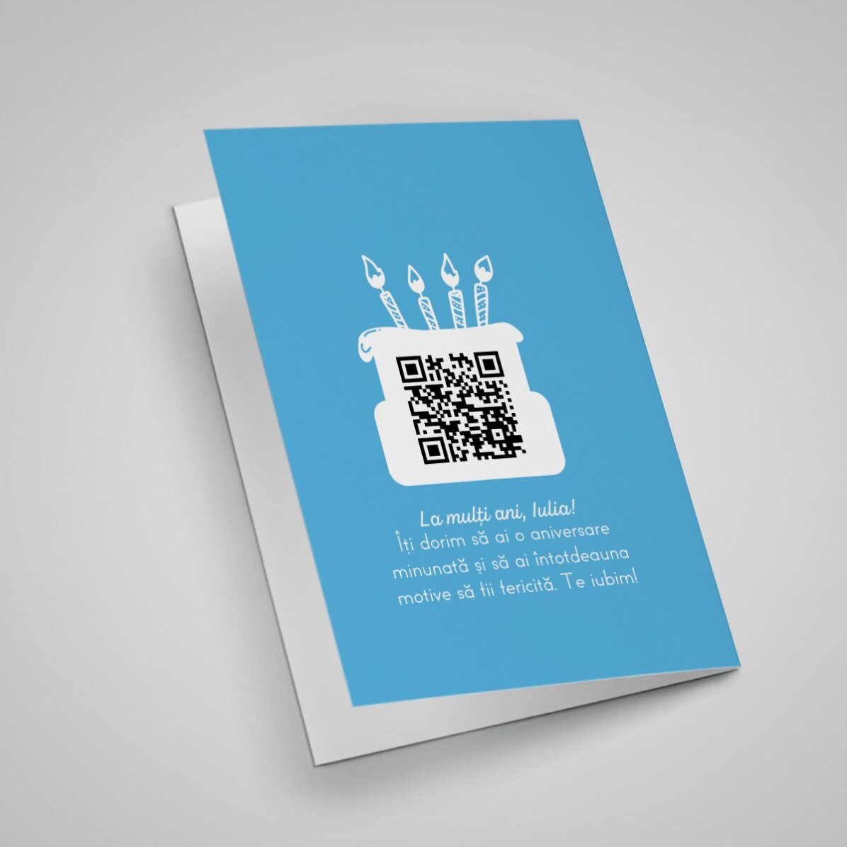 Felicitare personalizată cu poză, text și cod QR - La mulți ani
