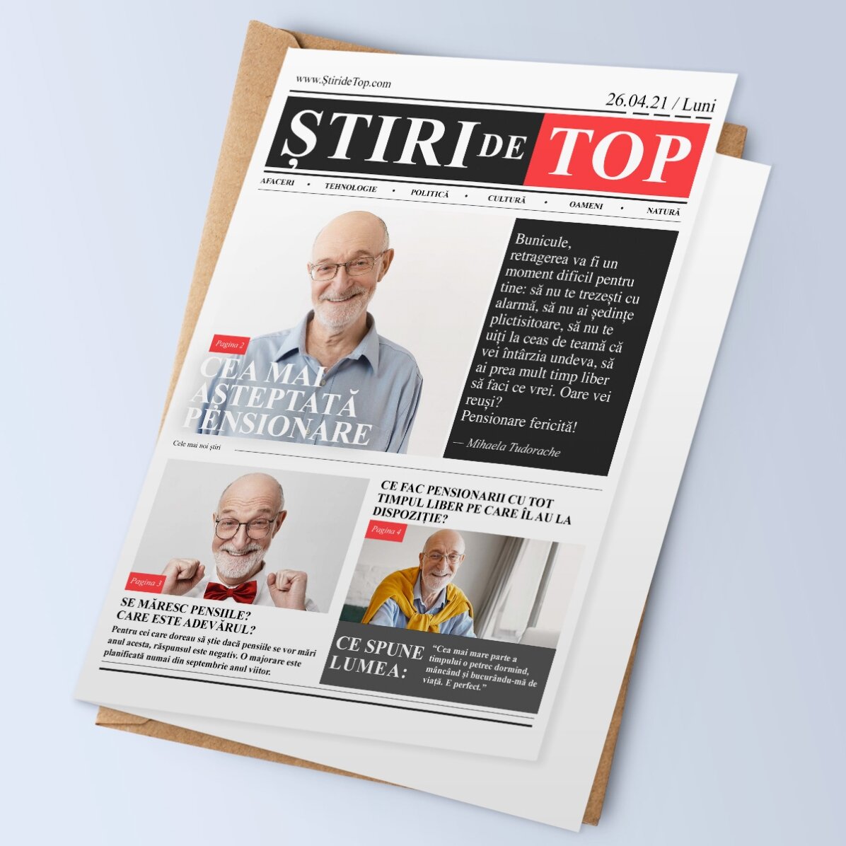 Felicitare personalizată cu 3 poze și text - Pensionare