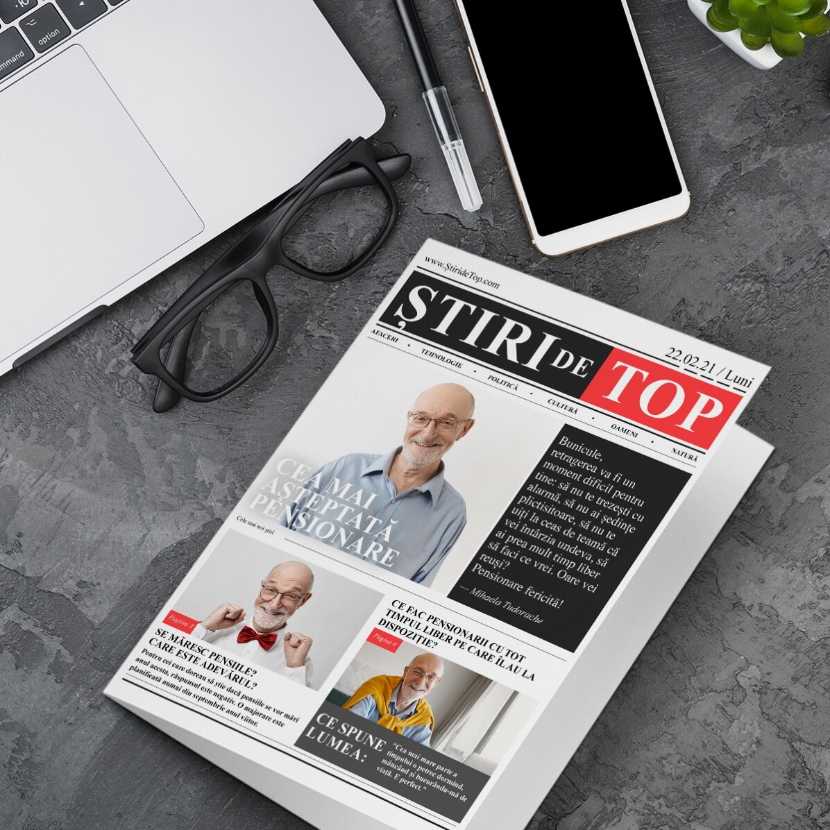 Felicitare personalizată cu 3 poze și text - Pensionare