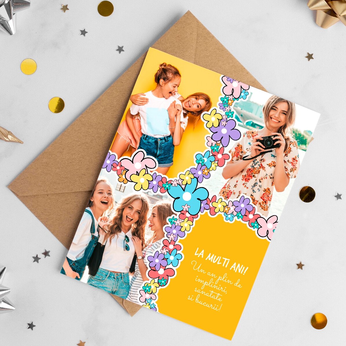 Felicitare personalizată cu 3 poze și text