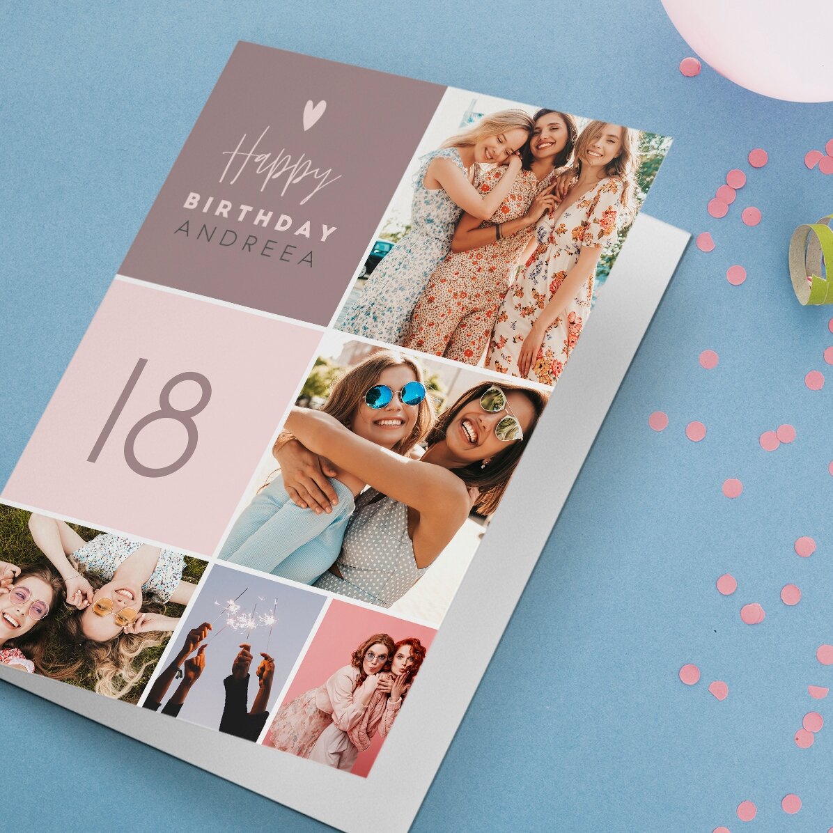 Felicitare personalizată cu 5 poze și text - Happy birthday