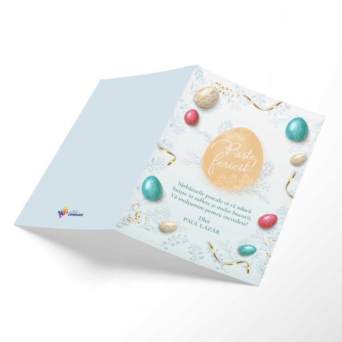 Felicitare personalizată cu logo și mesaj - Paște fericit!