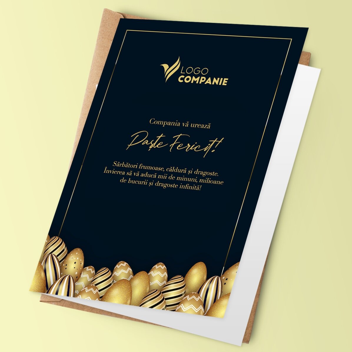 Felicitare personalizată cu logo și mesaj pentru Paște