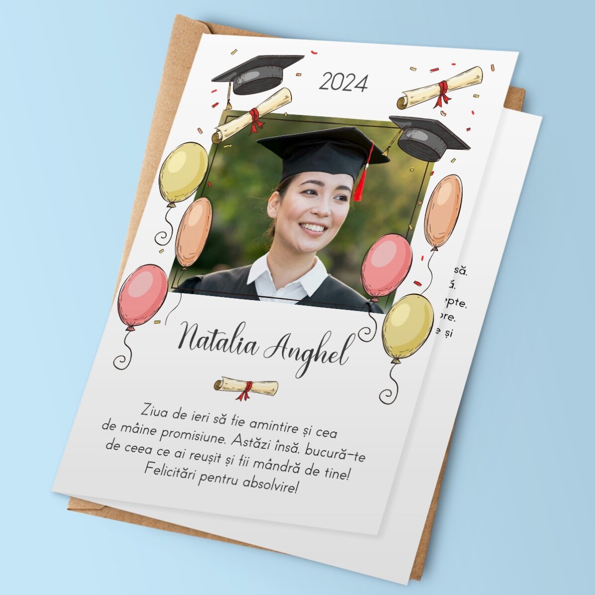 Felicitare personalizată cu o fotografie și text - Absolvire