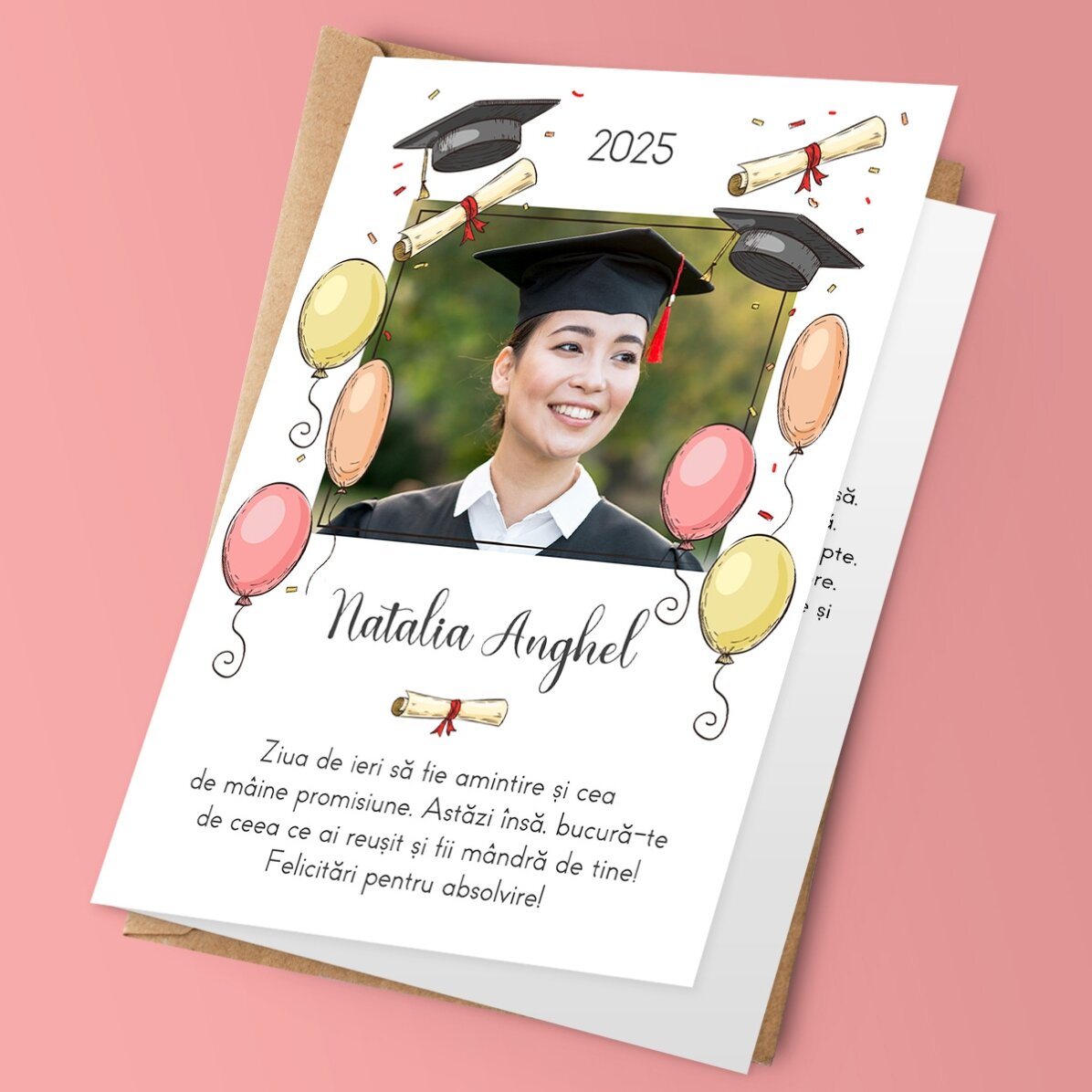 Felicitare personalizată cu o fotografie și text - Absolvire
