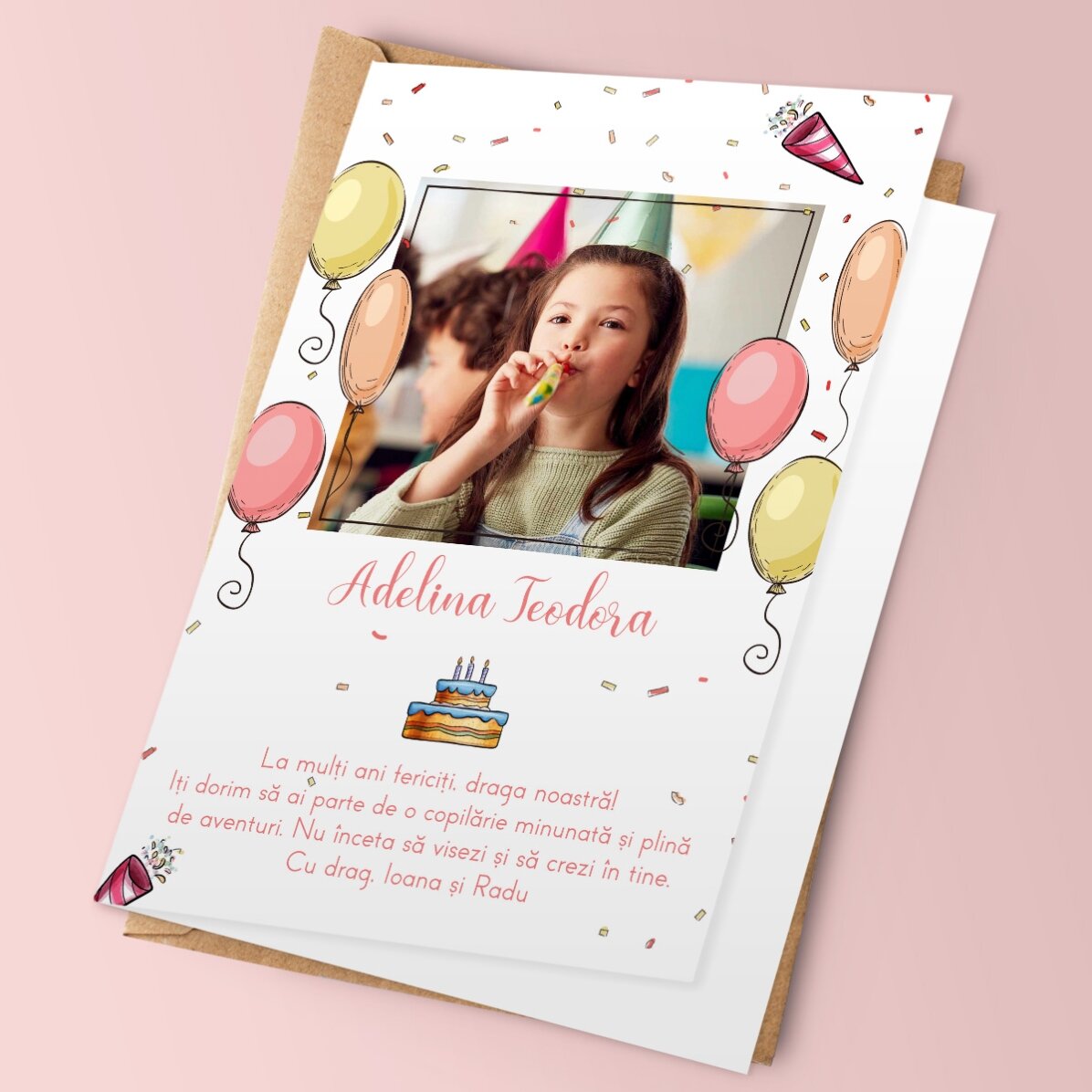 Felicitare personalizată cu o fotografie și text - La mulți ani