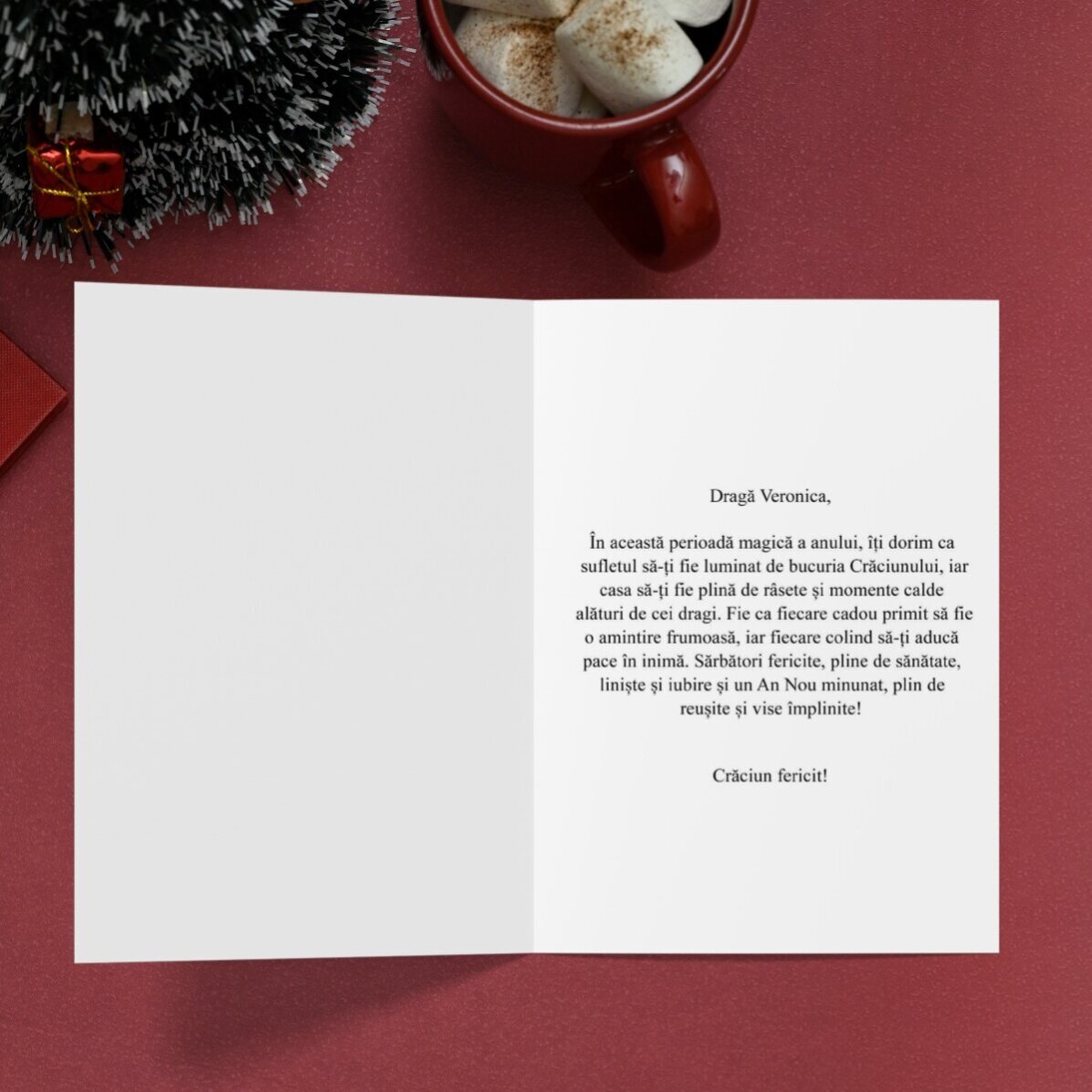 Felicitare personalizată cu poză de familie și mesaj - Brad de Crăciun