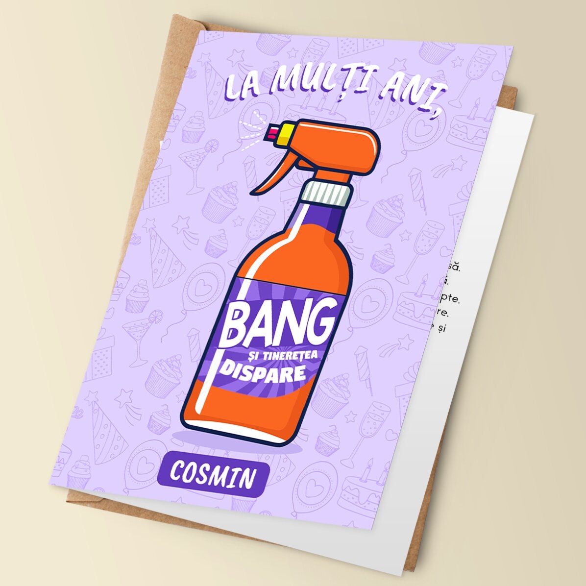 Felicitare personalizată cu text - BANG! Și tinerețea dispare