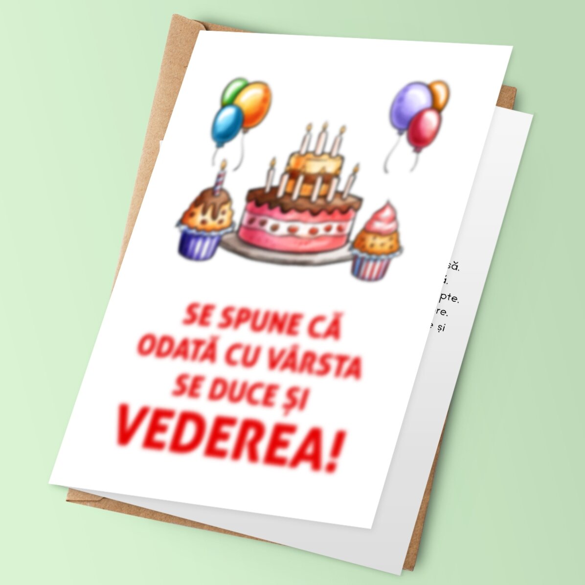 Felicitare personalizată cu text - Cu vârsta se duce și vederea