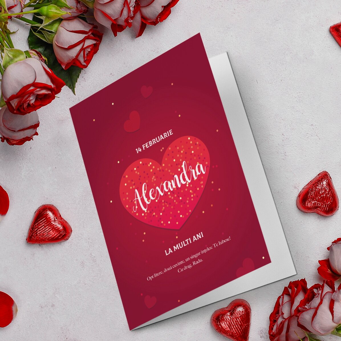 Felicitare personalizată cu text - Inimioare