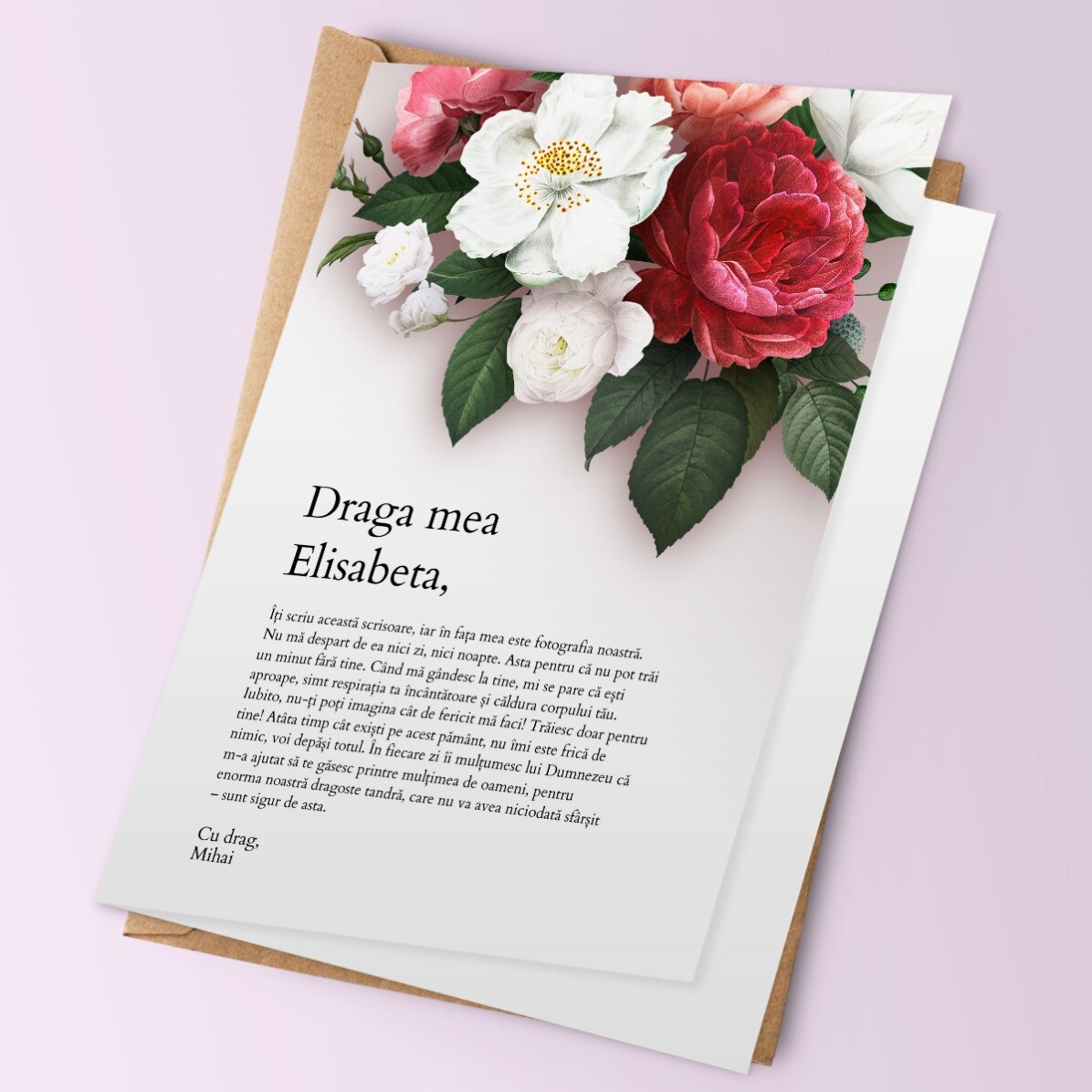 Felicitare personalizată cu text - Scrisoare de dragoste