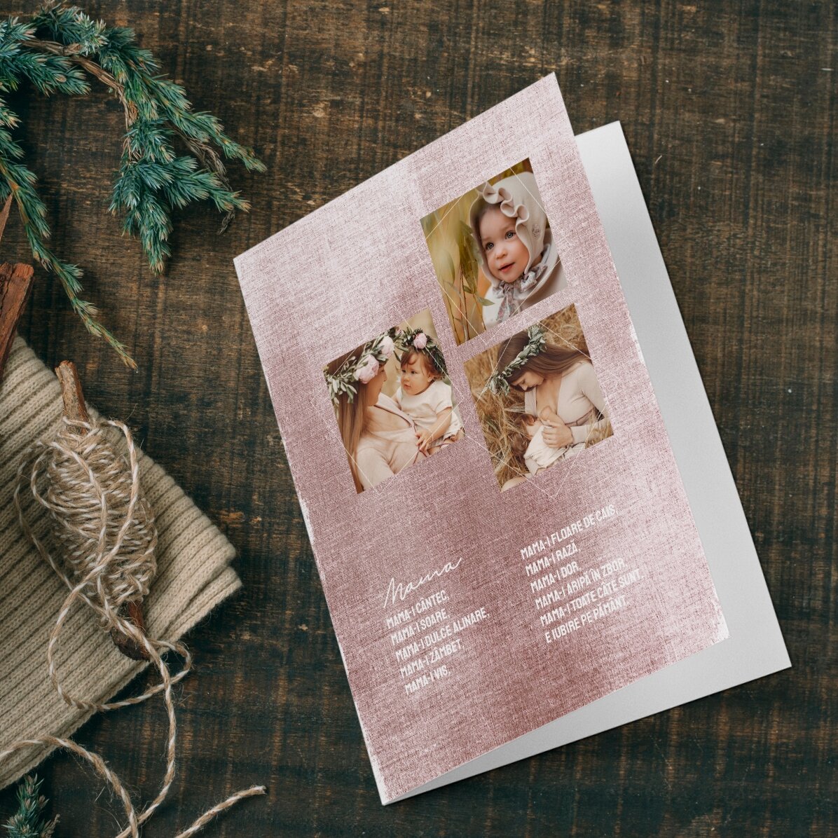 Felicitare personalizată cu 3 poze și text - Tandră ființă