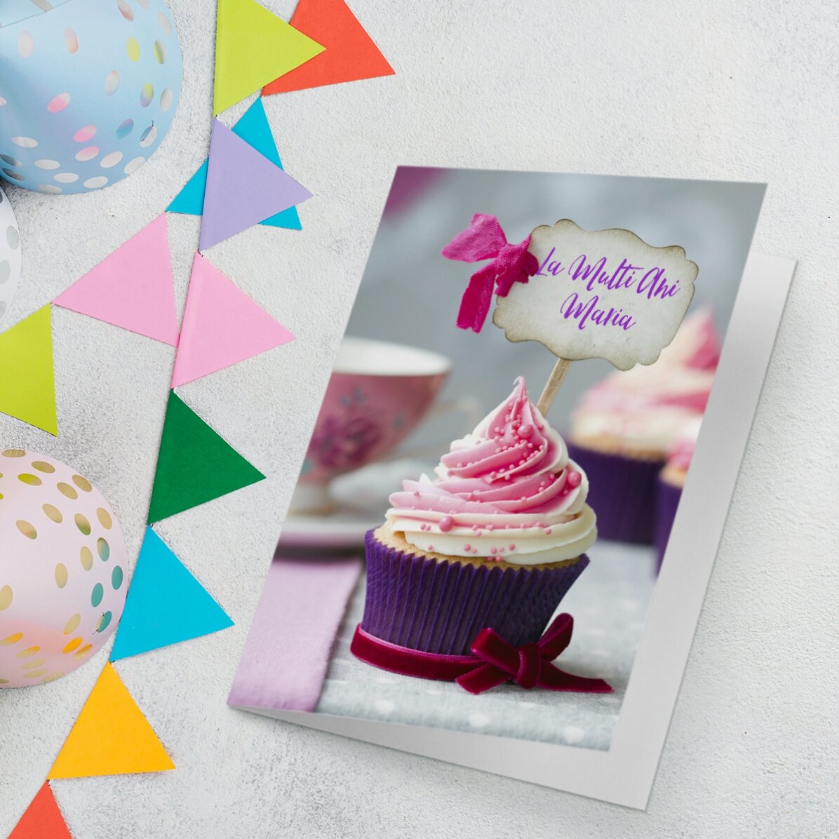 Felicitare personalizată cupcake mov