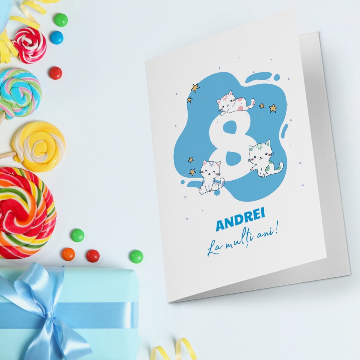 Felicitare personalizată față verso cu text  - Aniversare copii