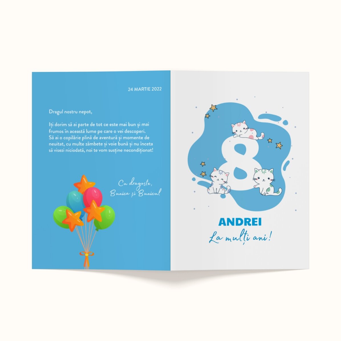 Felicitare personalizată față verso cu text  - Aniversare copii