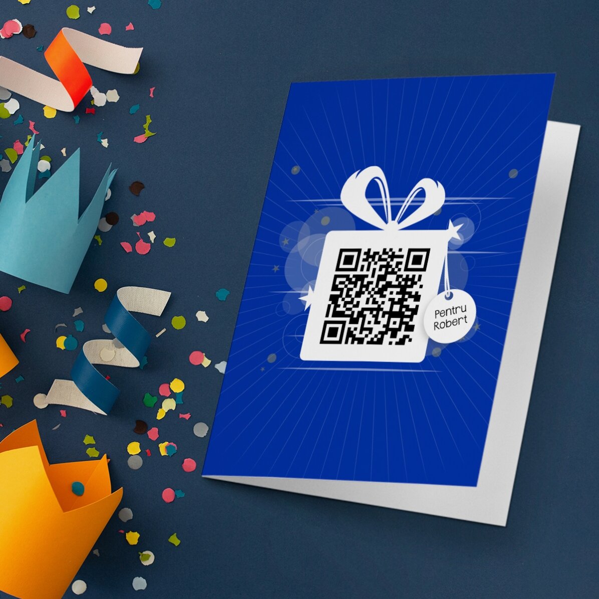 Felicitare personalizată cu text și cod QR - Happy Birthday