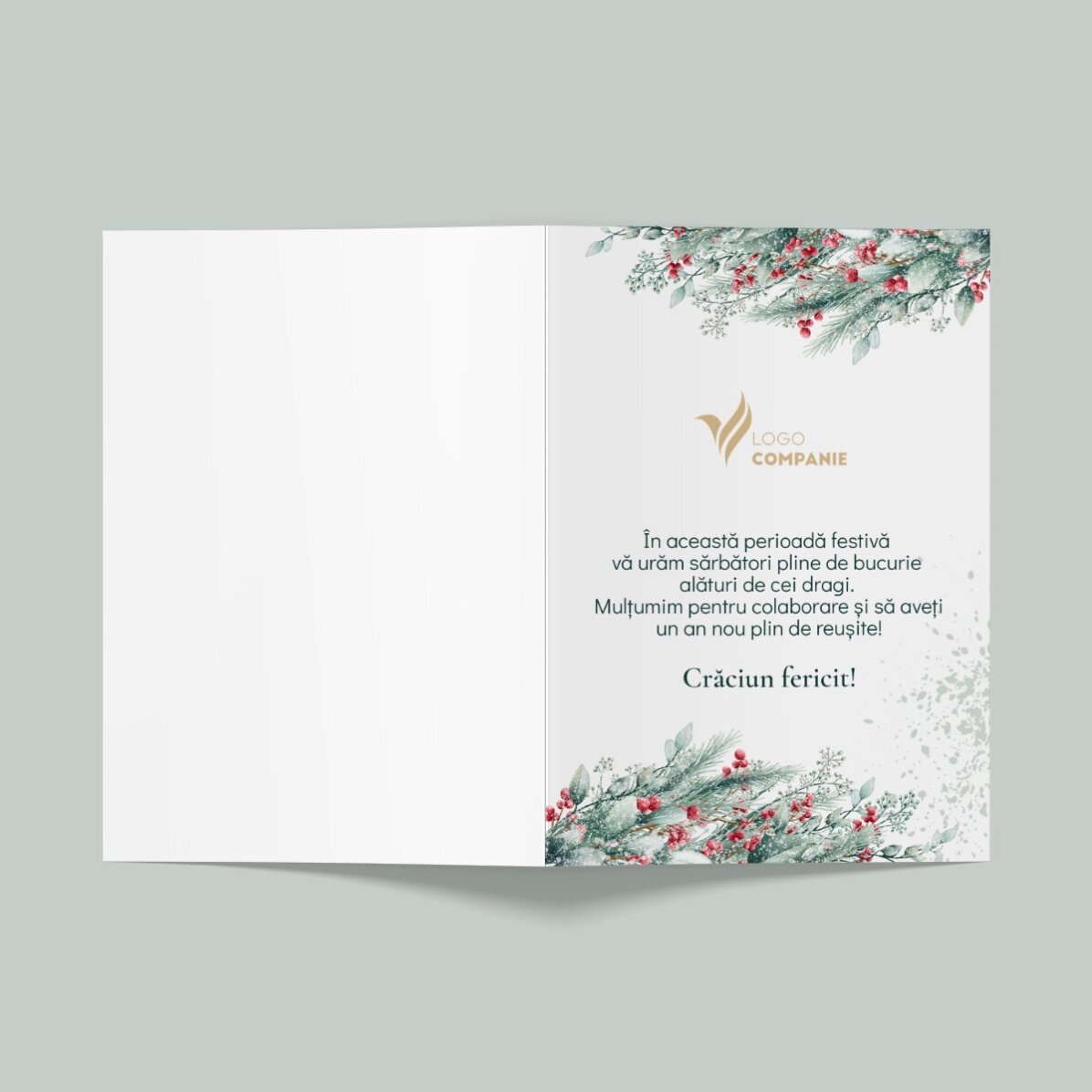 Felicitare personalizată față verso cu text și logo - Crăciun Fericit!