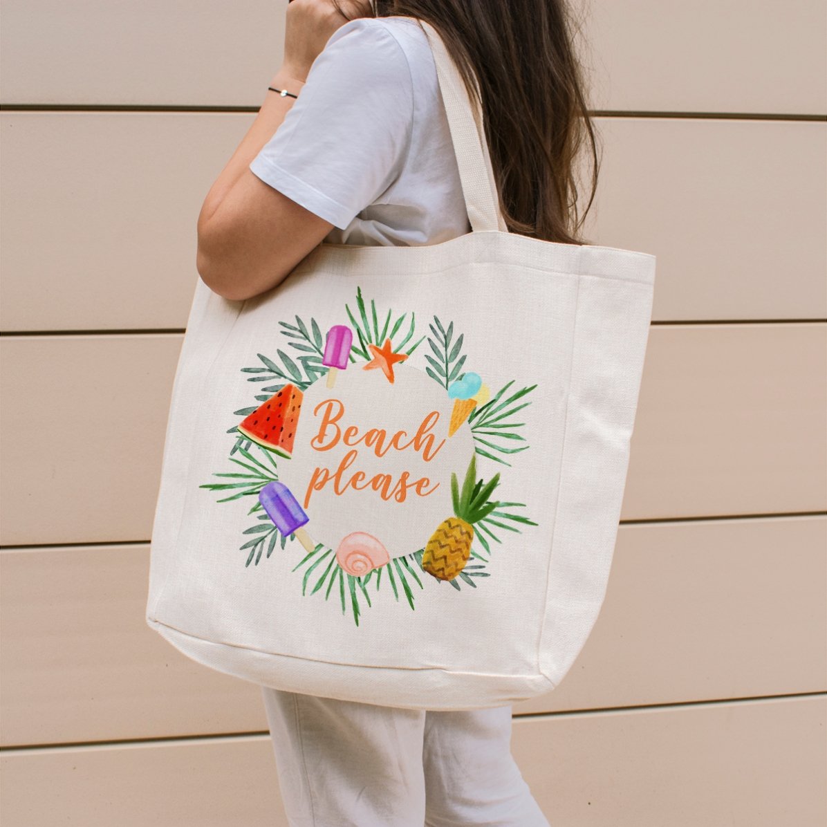 Geantă de plajă personalizată cu text - Beach please model summer freeze