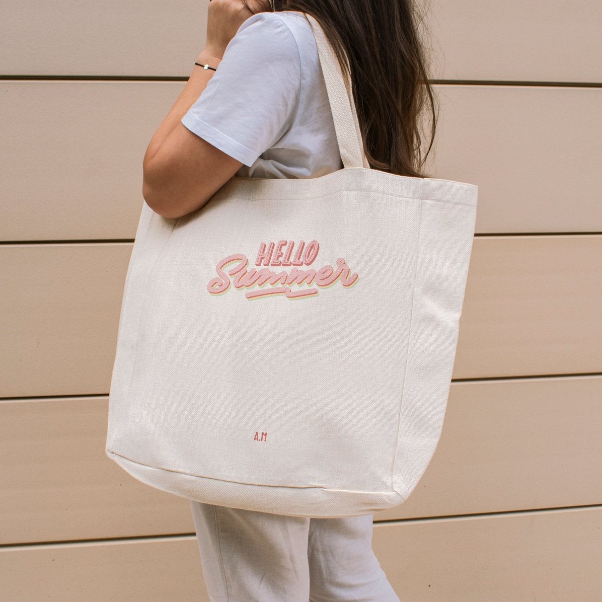Geantă de plajă personalizată cu text - Hello summer