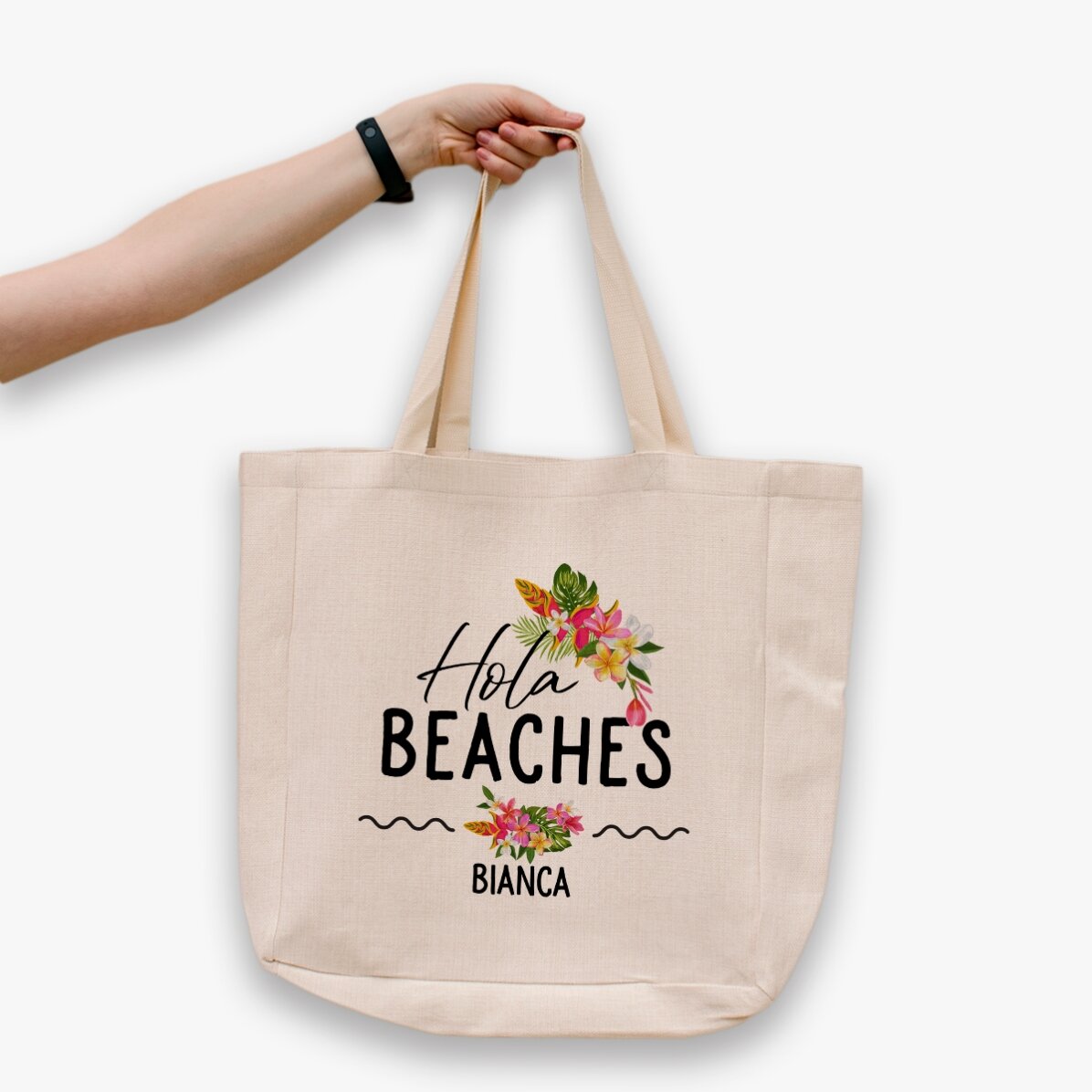 Geantă de plajă personalizată cu text - Hola Beaches