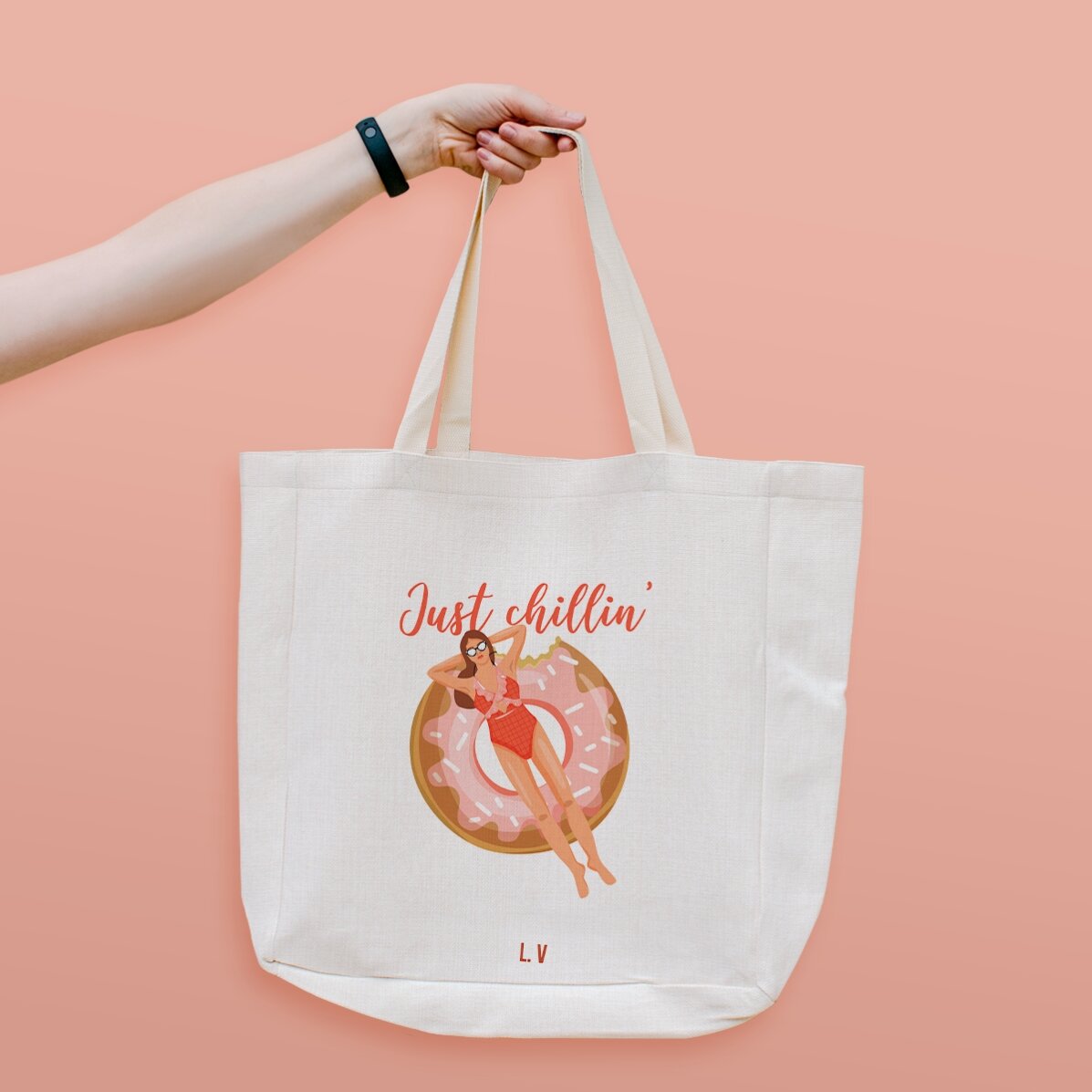 Geantă de plajă personalizată cu text - Just chillin